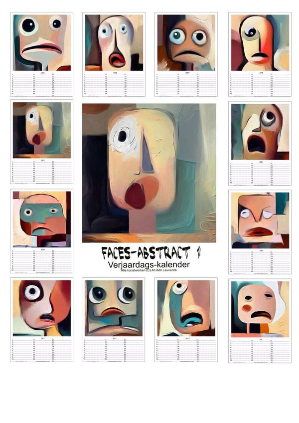 Verjaardagskalenders in A4 en A3 Abstracte gezichten