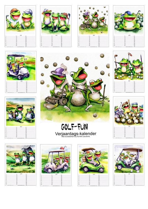 Verjaardagskalenders in A4 en A3 Golf