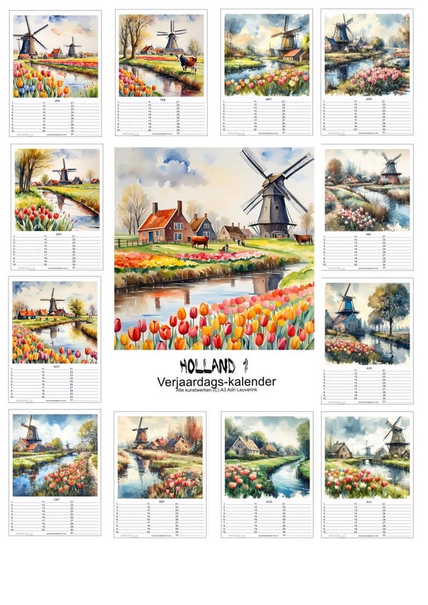 Verjaardagskalenders in A4 en A3 Holland landschap