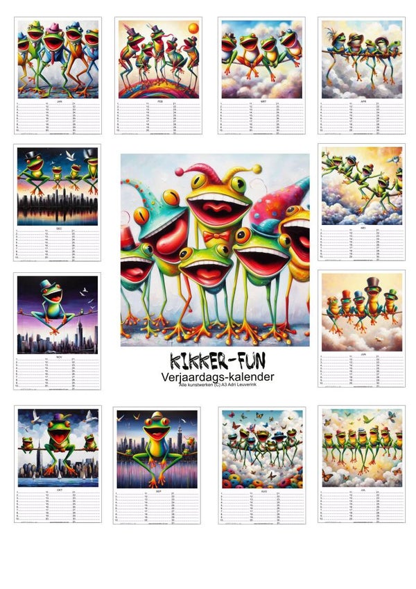 Verjaardagskalenders in A4 en A3 Kikkers