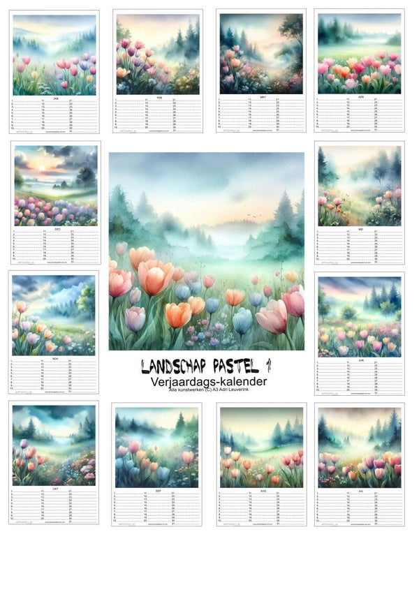 Verjaardagskalenders in A4 en A3 Landschappen diverse stijlen