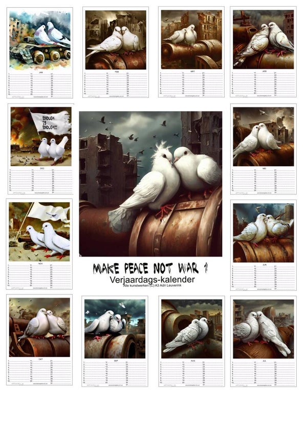Verjaardagskalenders in A4 en A3 Vrede