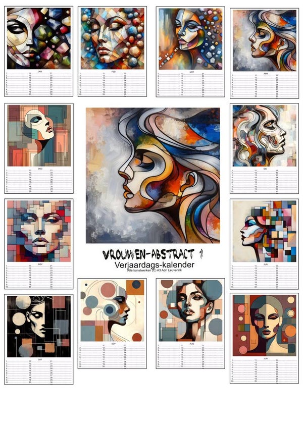 Verjaardagskalenders in A4 en A3 Abstract gezichten