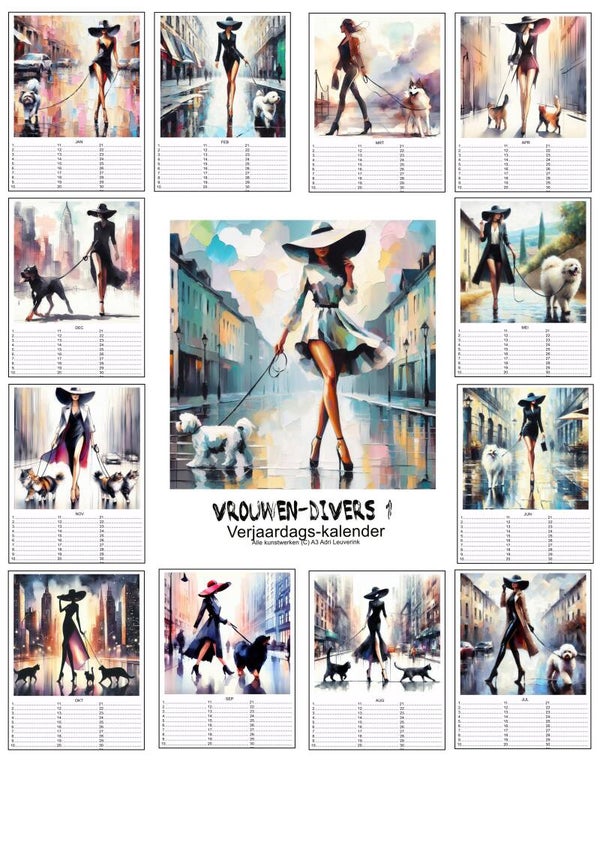 Verjaardagskalenders in A4 en A3 Vrouwen/meer