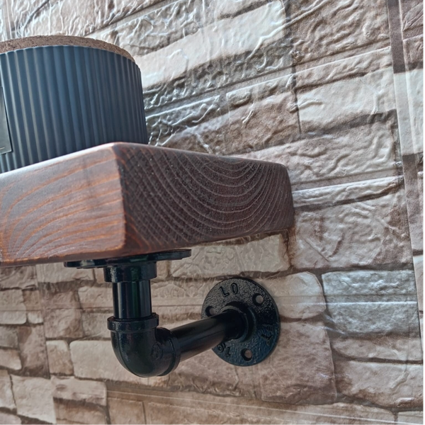 Solid wood, floating ,vintage ,rustic shelf with pipe brackets.