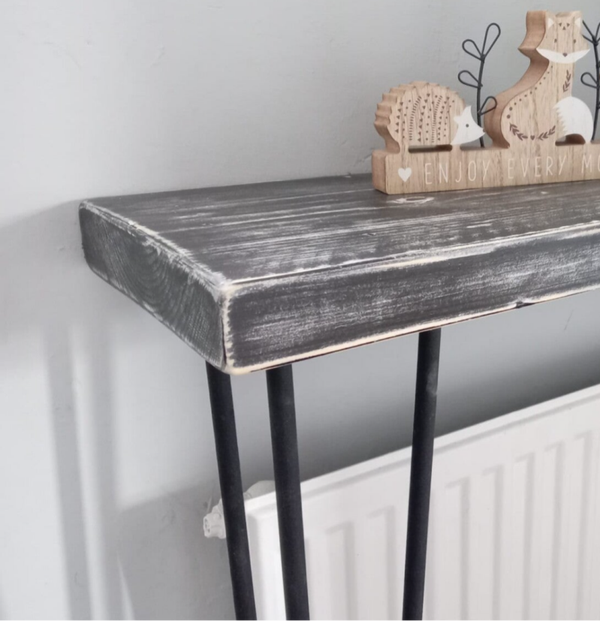 Reclaimed wooden console, radiator,floating shelf with free harpins 86cm