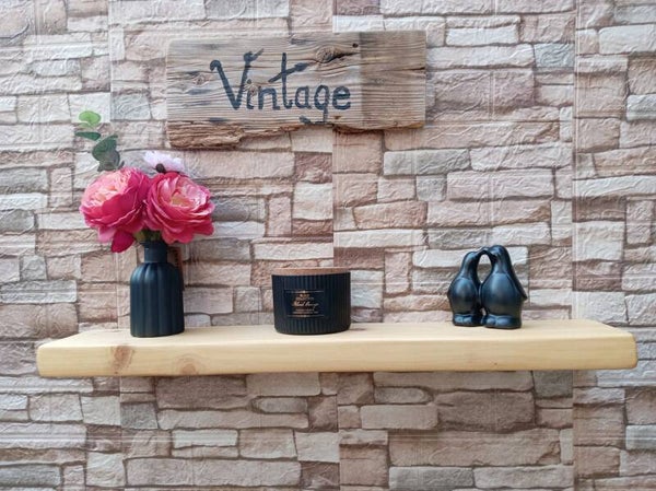 Vintage,floating,solid wood,handmade shelves 17.5cm/7inch.Invisible supports.