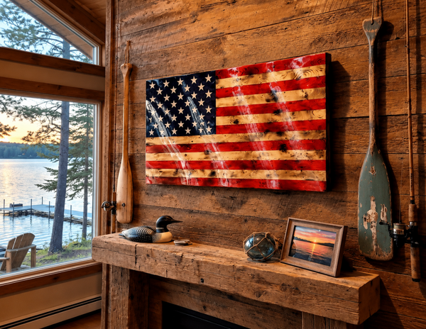 Wavy Wooden American Flag With Vinyl Stars and Epoxy Finish