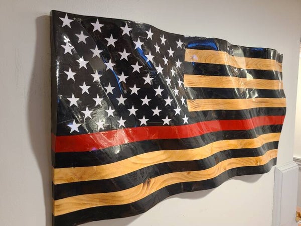Wavy Wood Thin Red Line Flag