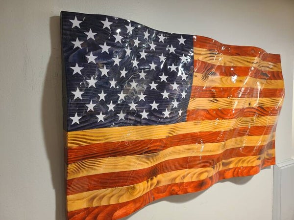 Wavy Wood Flag - Rustic With Vinyl Stars