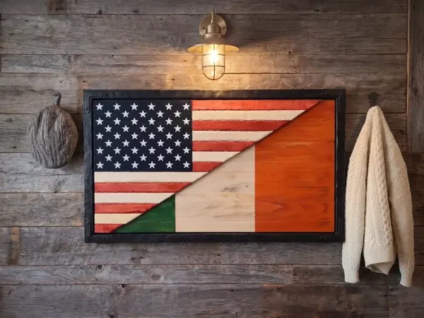 Irish‑American Wooden Flag – Handcrafted Two‑Layer Heritage Décor