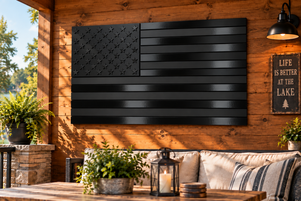 Blacked-Out Wooden American Flag — Alternating Matte & Gloss Finish