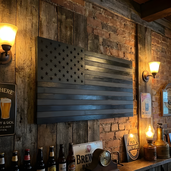 All‑Black Wooden American Flag – Flat, Handcrafted Design