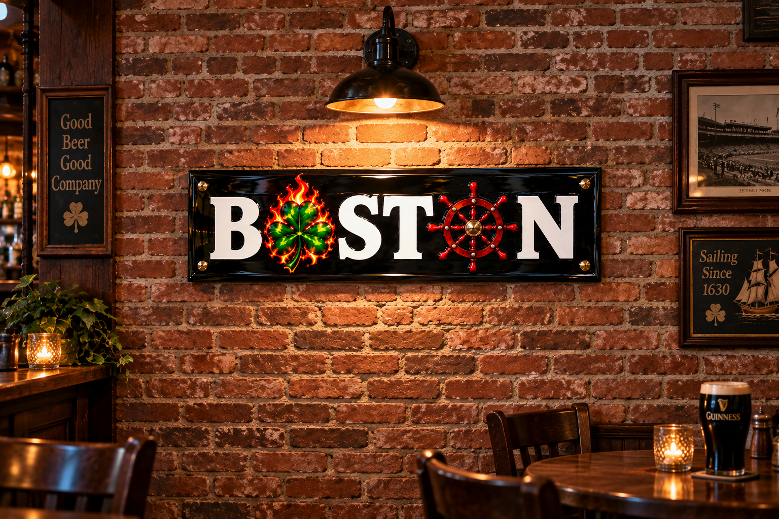 boston celtics wood sign sitting on the parquet floor