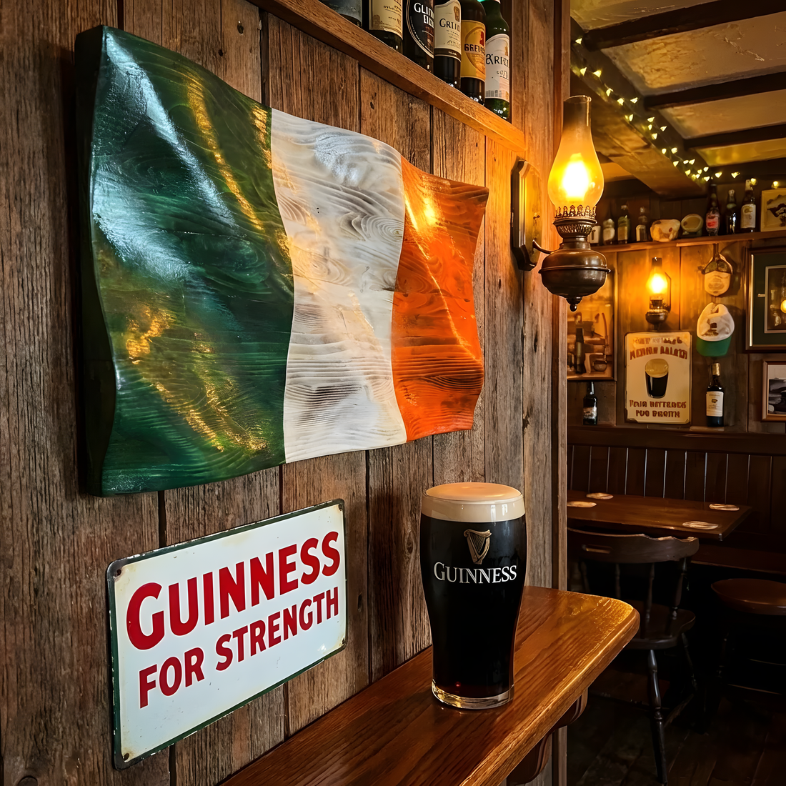 wavy wood irish flag with epoxy finish hanging on wall