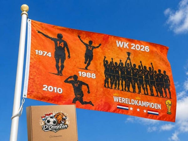 De OranjeFan Oranje Vlag WK 2026 – 150×90 cm | Iconische Oranje Momenten & Oranje Wereldkampioen