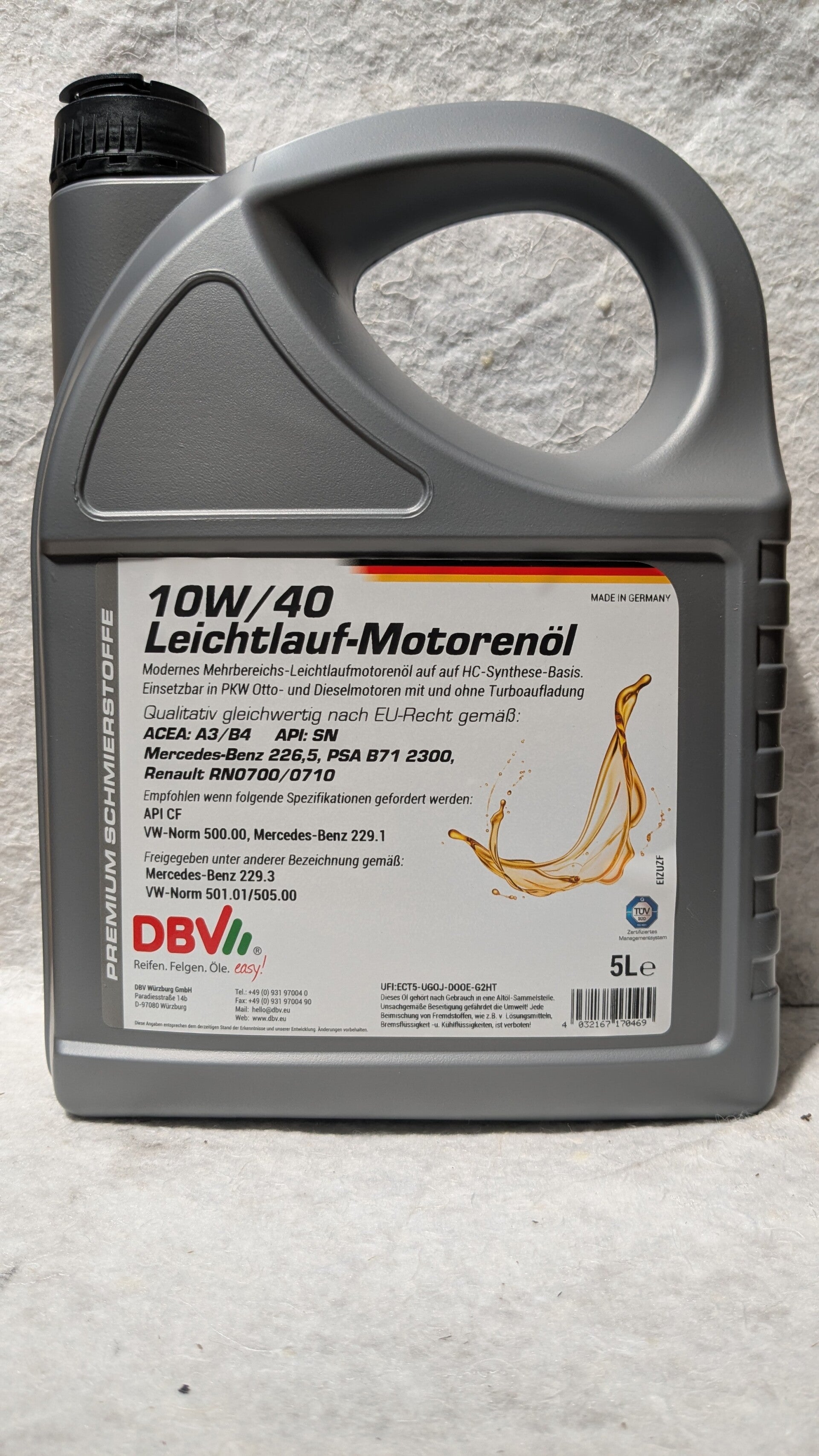 2 x 5Liter DBV 10W-40 DBV-LEICHTLAUF-MOTORENÖL