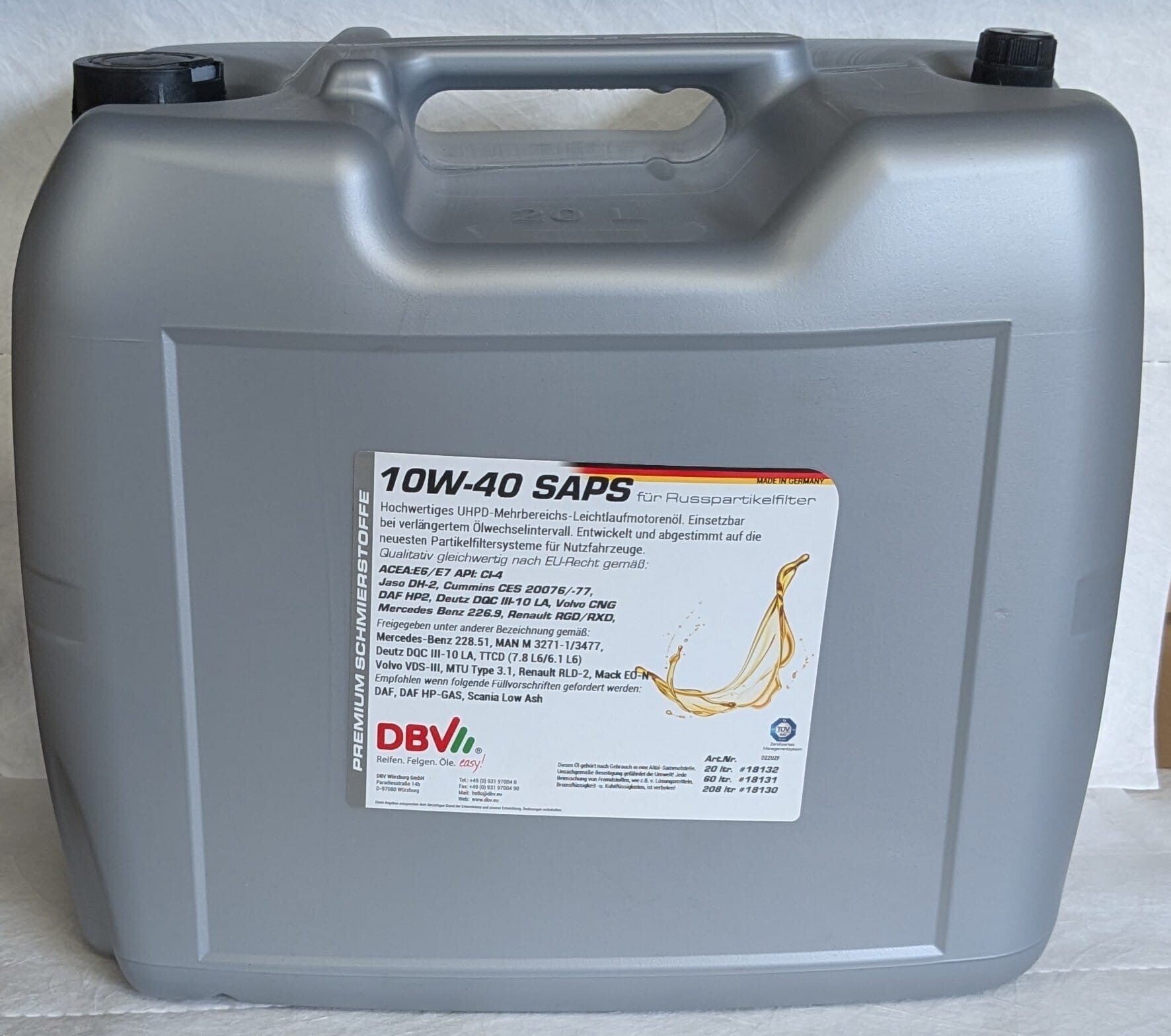 DBV 10W-40 SAPS FÜR RUSSPARTIKELFILTER LKW-MOTORENÖL