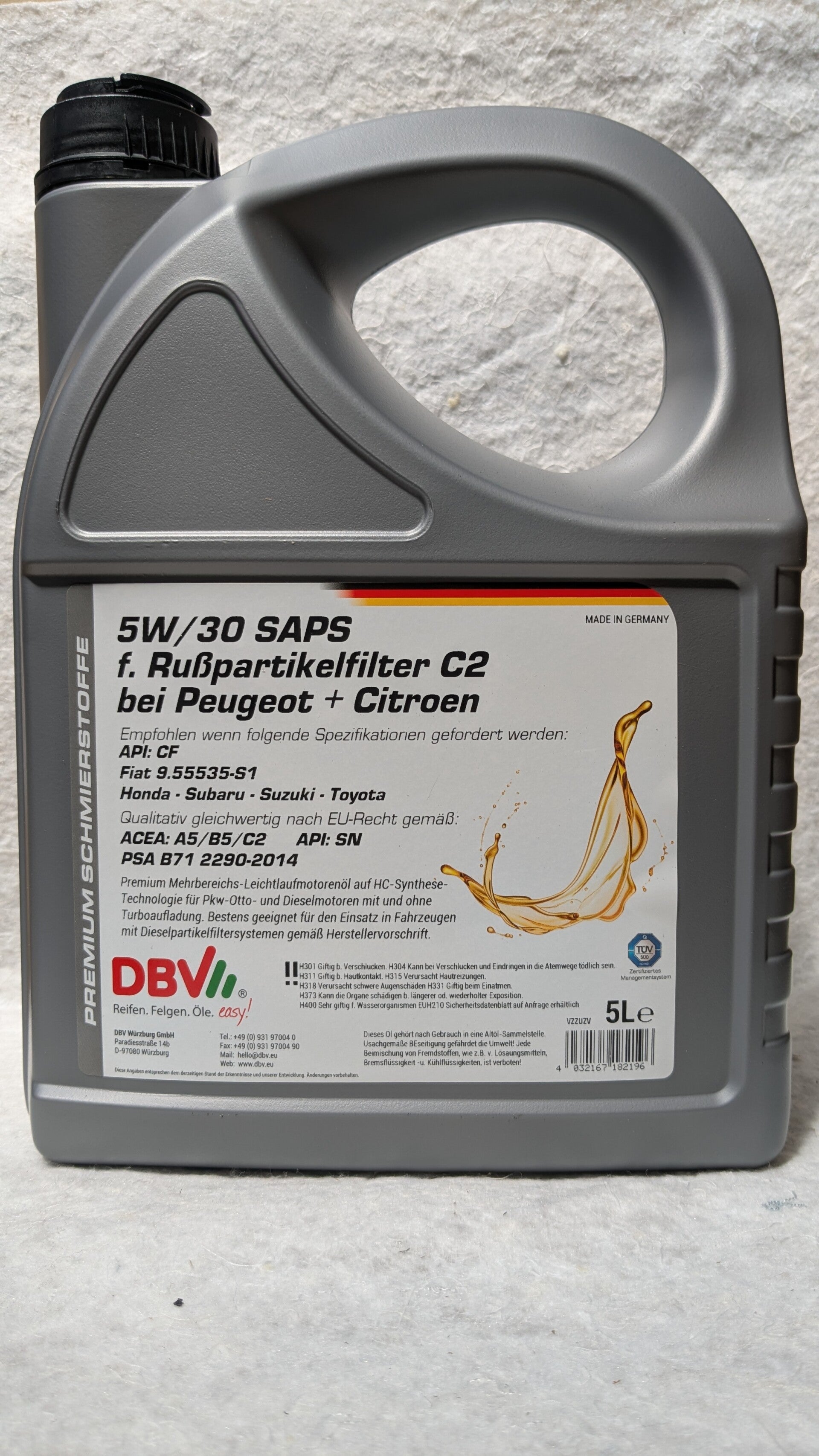 2 x 5Liter DBV 5W/30 SAPS RUSSPARTIKELFILTERÖL C2 FÜR PEUGEOT + CITROEN