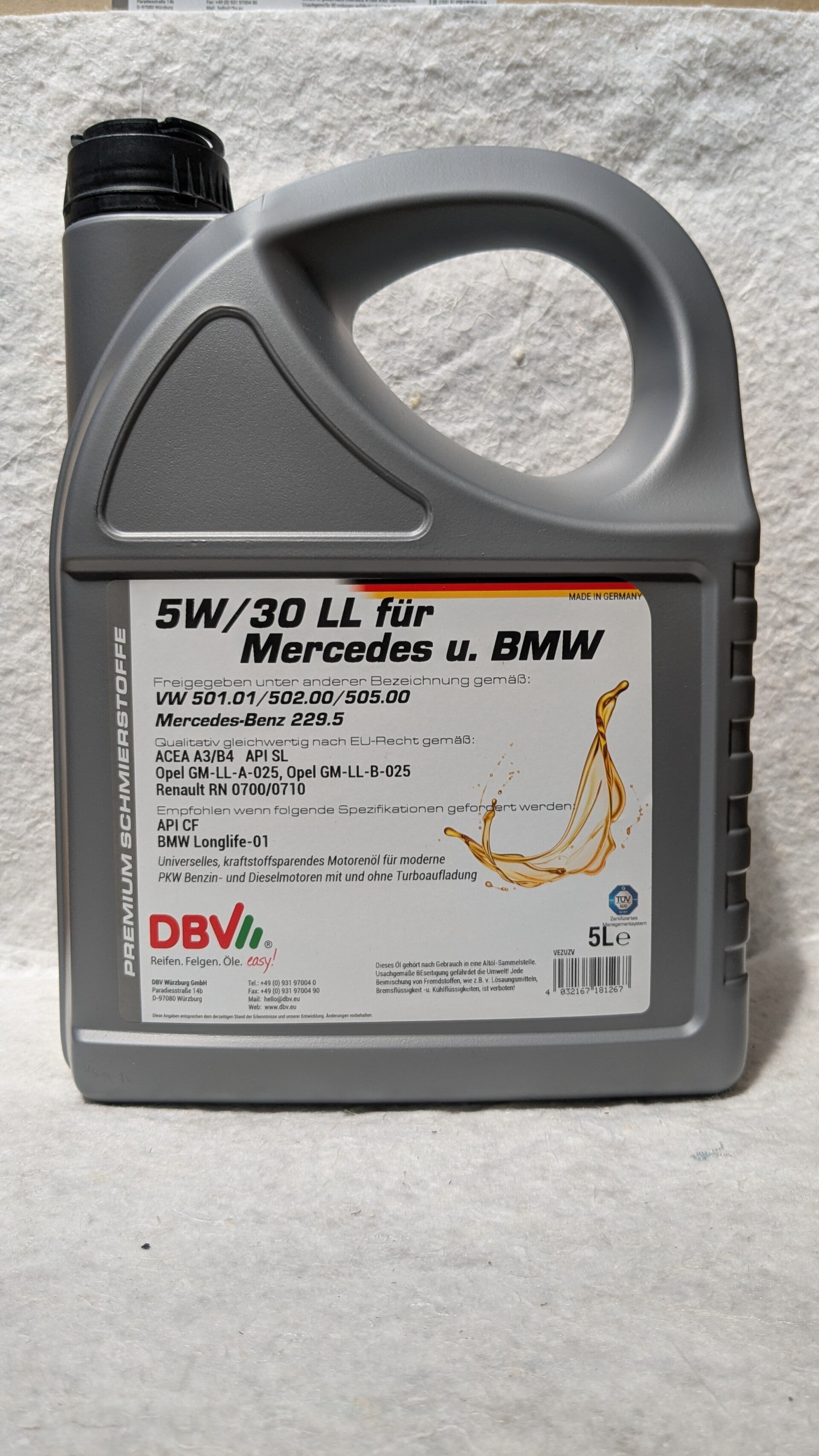 2 x 5Liter DBV 5W-30 LL (Synthetik) für Mercedes + BMW