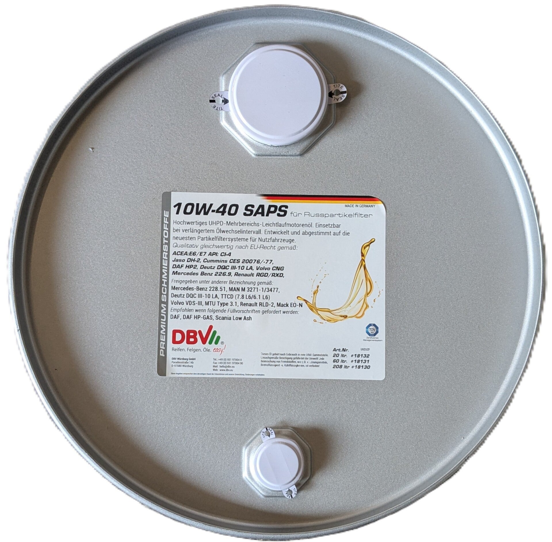 DBV 10W-40 SAPS FÜR RUSSPARTIKELFILTER LKW-MOTORENÖL