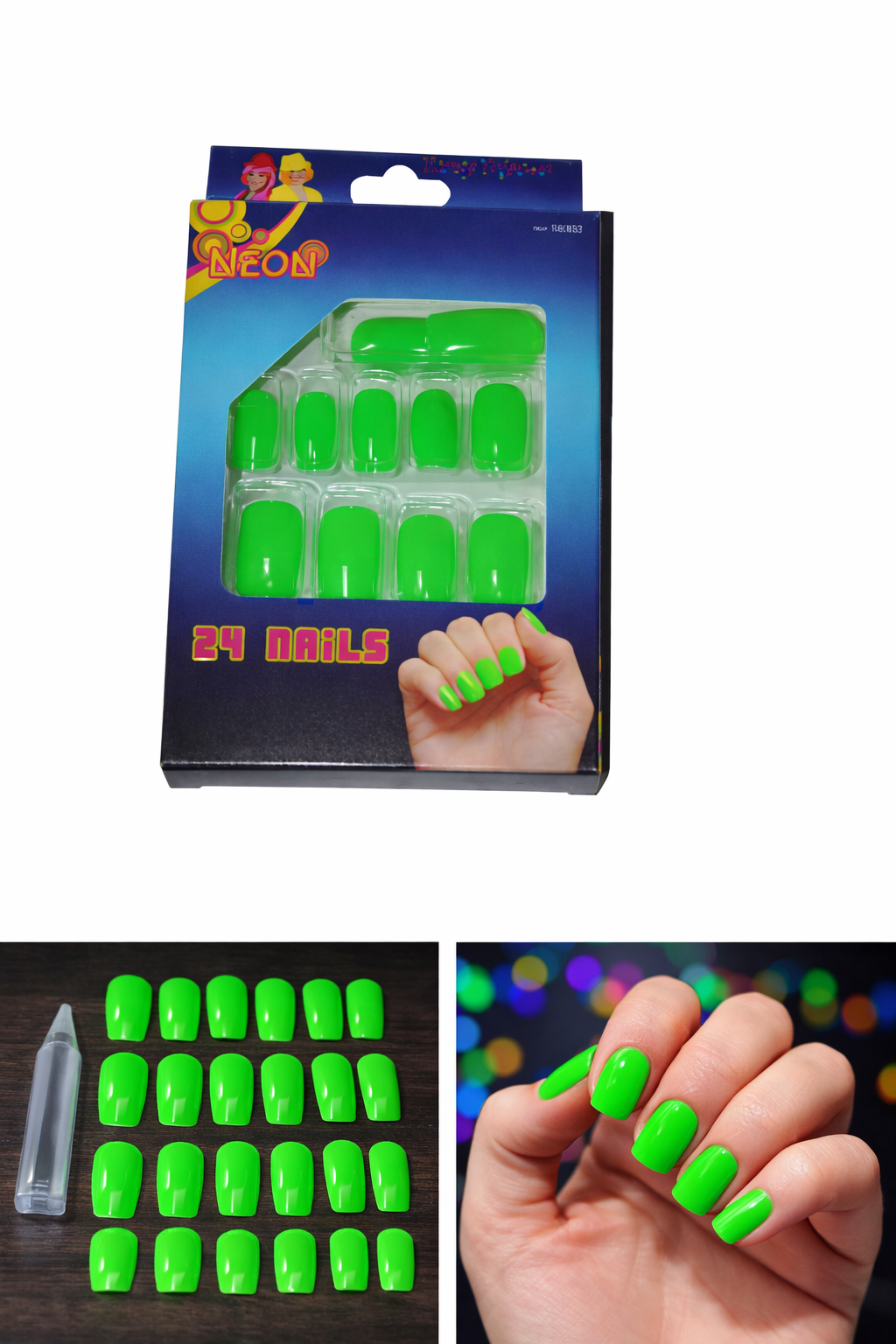 Fluorescerende Kunstnagels – neon groen (set van 24)