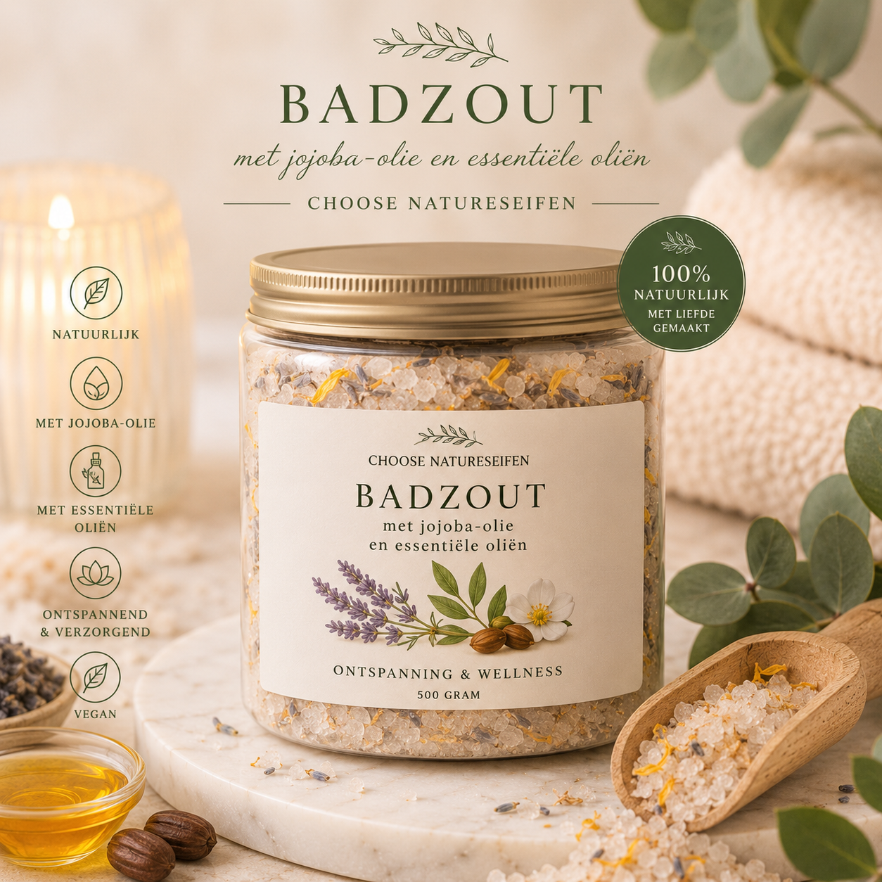 Badzout met Jojoba-Olie & Essentiële Oliën – Luxe Wellness Badzout van Choose Naturseifen