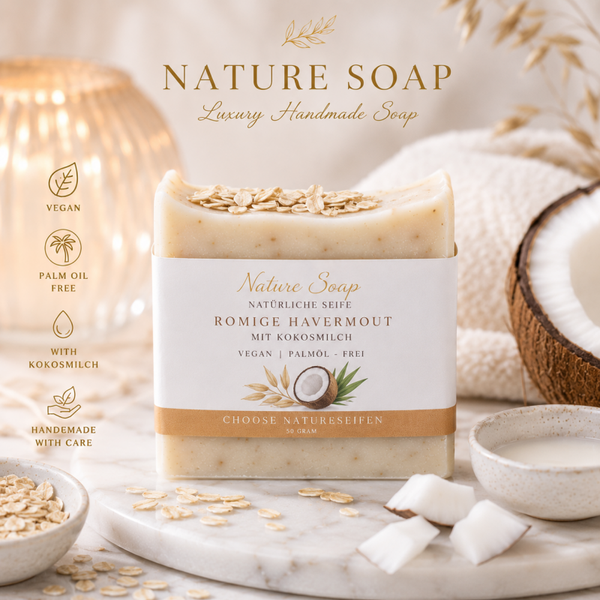 Natuurlijke Zeep “Romige Havermout” met Kokosmelk – Luxe Vegan Zeep Palmolievrij