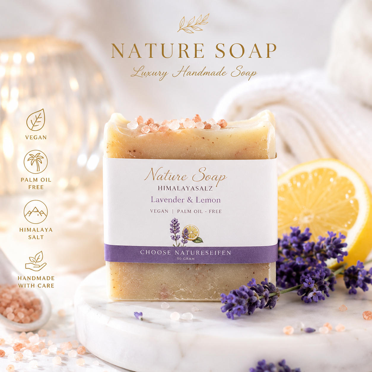 Nature Soap Himalayazout “Lavender & Lemon” – Luxe Handgemaakte Vegan Zeep 50g