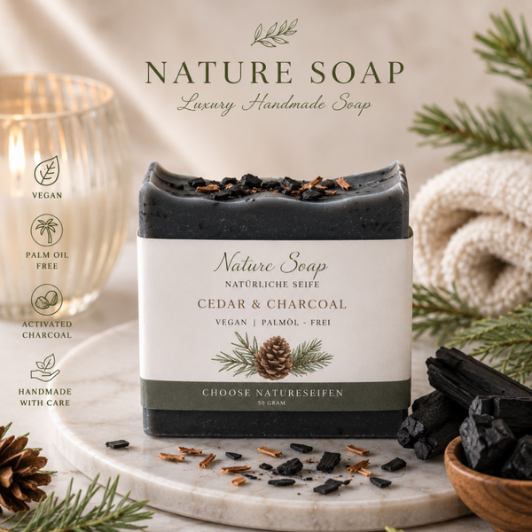 Natuurlijke Zeep “Cedar & Charcoal” – Luxe Vegan Zeep Palmolievrij