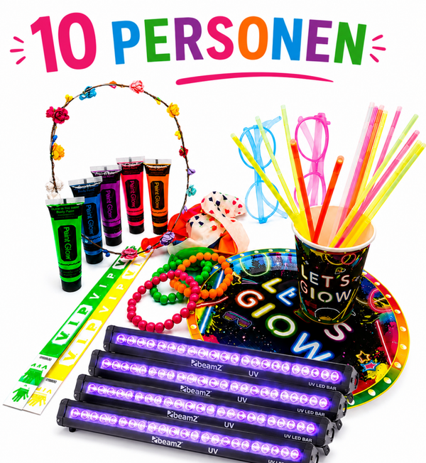 Neon Glow Party Set met UV Verlichting – Compleet Feestpakket voor 10 Personen