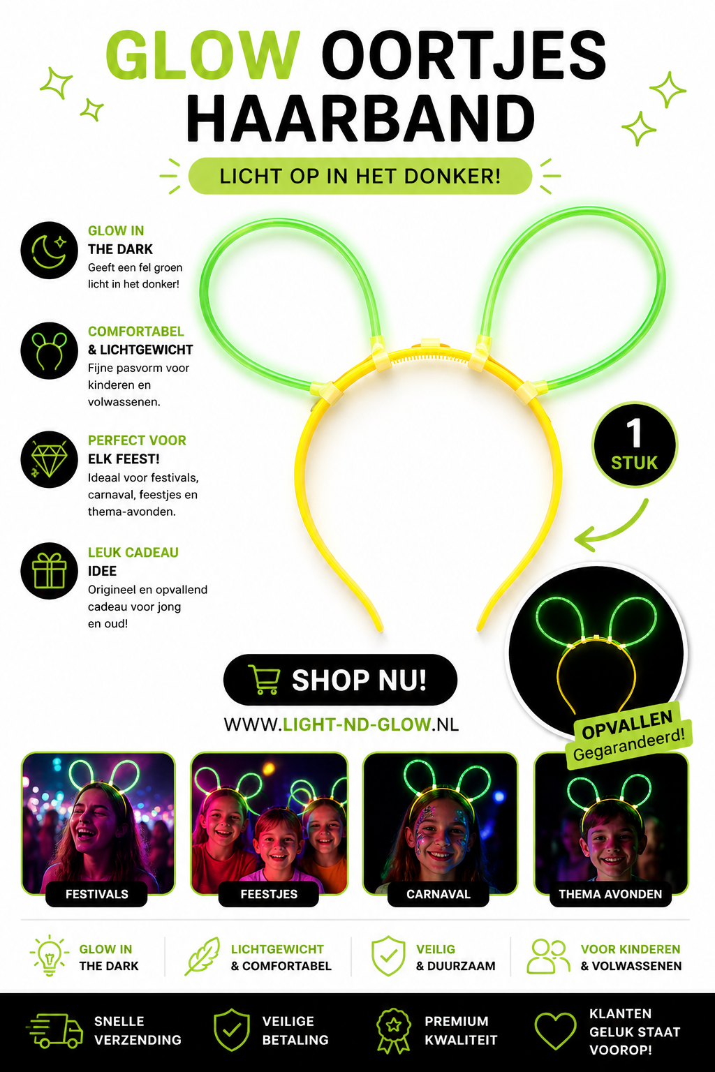 Glow Oortjes Haarband – Glow in the Dark Party Haarband