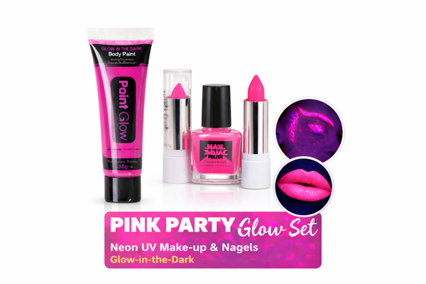 Pink Party Glow Set – Neon UV Make-up & Nagels (Glow in the Dark)