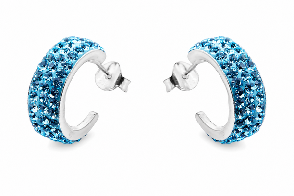 Turquoise Zilveren Oorbellen met Glitter – 11 x 5 mm