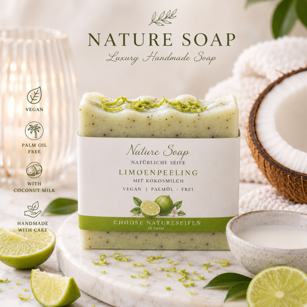 Natuurlijke Zeep “Limoenpeeling” met Kokosmelk – Luxe Vegan Zeep Palmolievrij