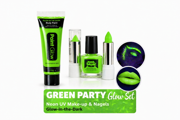 Green Party Glow Set – Neon UV Make-up & Nagels (Glow in the Dark)