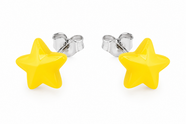 Stervormige Oorknopjes – Neongeel Ø 13 mm 💛