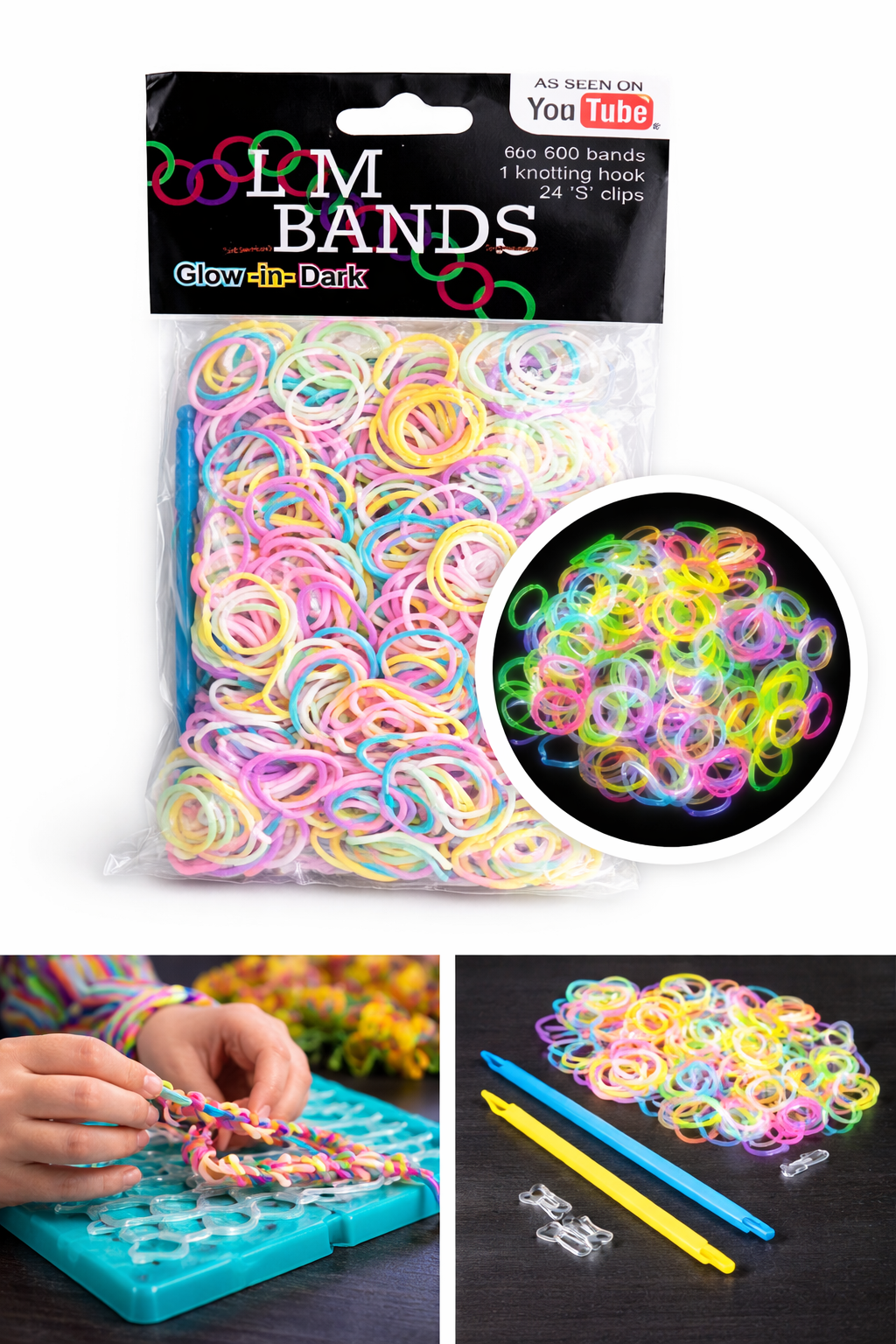 Loom Bands Set Glow in the Dark – 600 stuks + tools