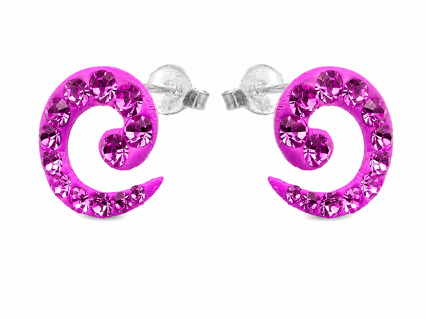 Fuchsia Spiraal Oorknopjes met Glitter – Zilver Ø 12 mm