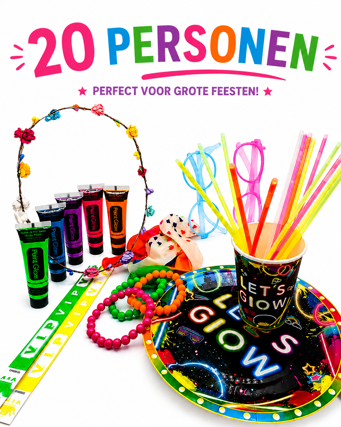 Groot Neon Glow Party Pakket – Compleet Kinderfeestje voor 20 Personen