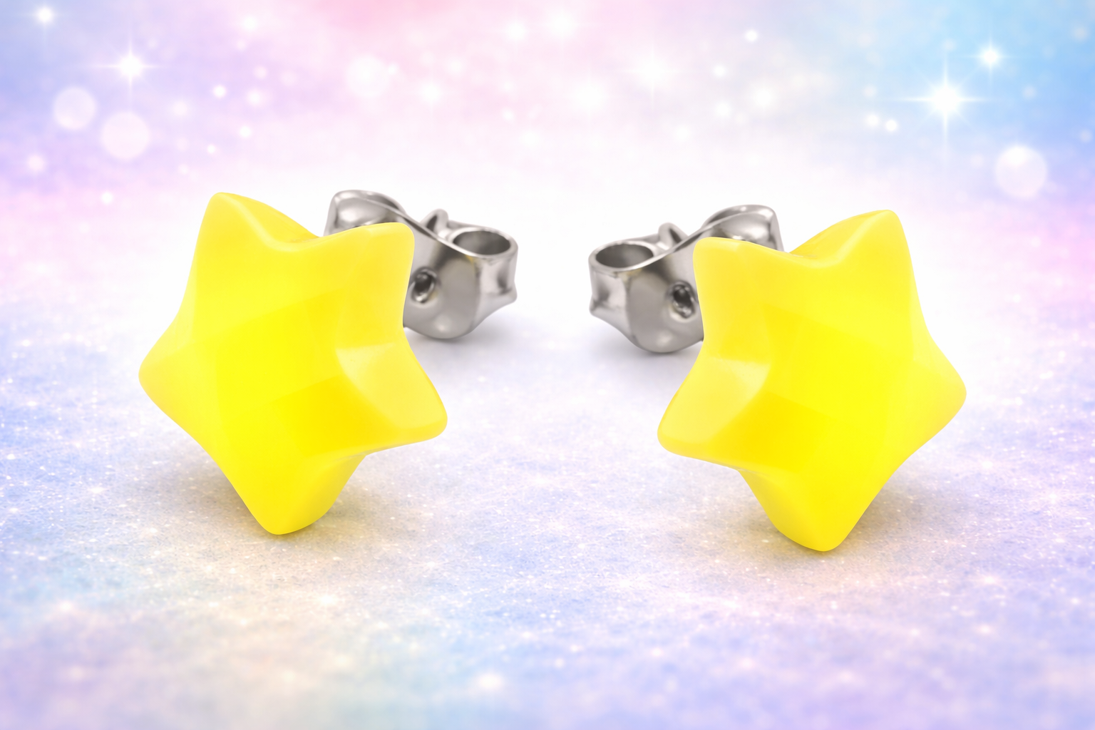 Stervormige Oorknopjes – Neongeel Ø 13 mm 💛