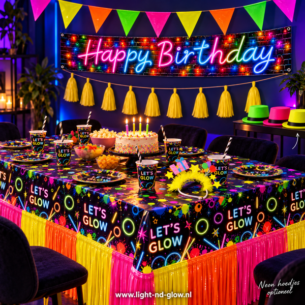GLOW PARTY Decoratiepakket – Verjaardagsversiering & Let’s Glow Tafelset