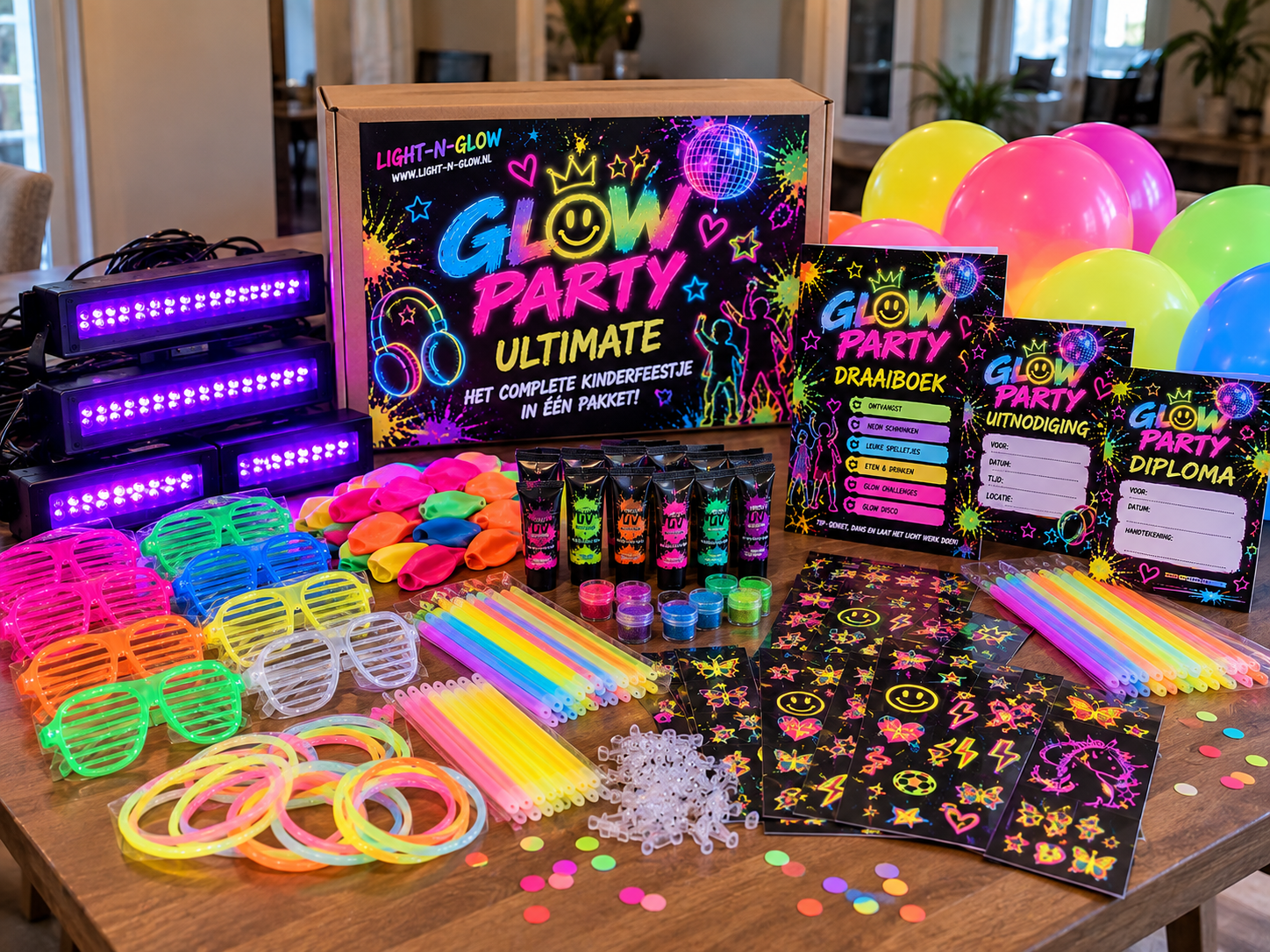 Glow Party ULTIMATE + UV – Kinderfeestpakket vanaf 6 Kinderen