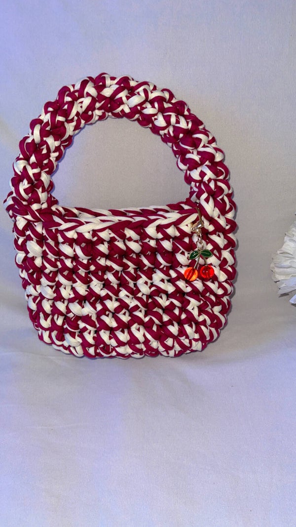 Handmade Cherry Charm Crochet Mini Bag