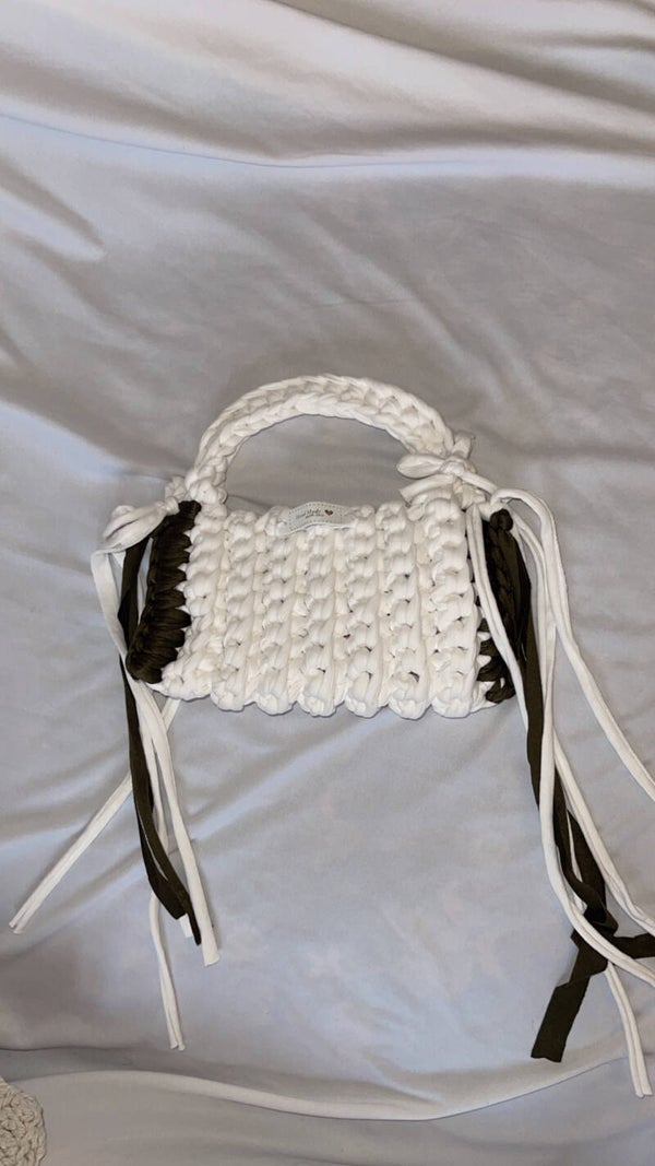 Handmade Crochet Bag – White & Olive Green