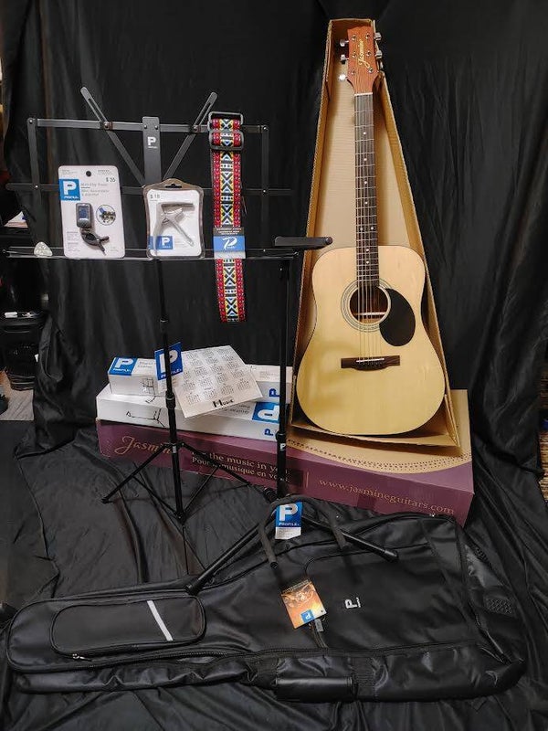 JASMINE DREADNOUGHT ACOUSTIC GUITAR BUNDLE IN NATURAL.