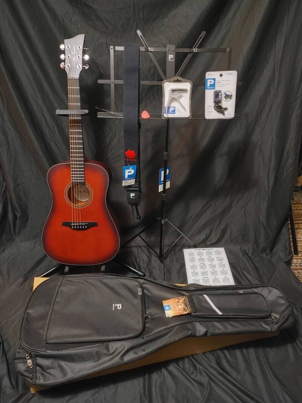 JAY TURSER THREE QUARTER SIZE ACOUSTIC GUITAR BUNDLE IN RED SATIN