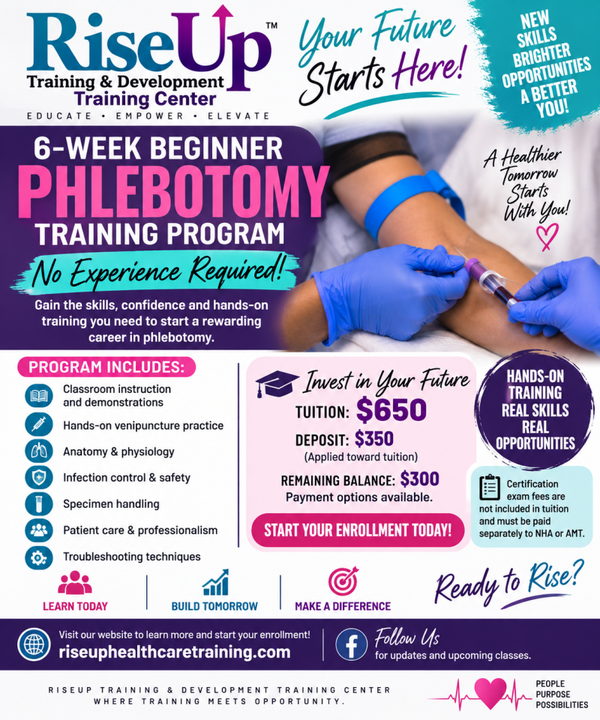 RiseUp 6-Week Phlebotomy Training – BNPL Option