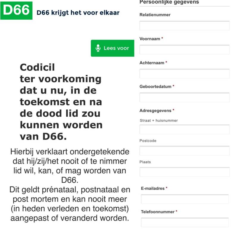 d66 codicil ter voorkomen lidmaatschap