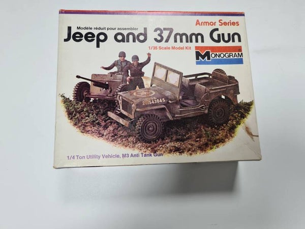 Rarität! Jeep and 37mm Gun 1/4 Ton Utility Vehicle, M3 Anti Tank Gun Monogram  Nr. 8711  1:35